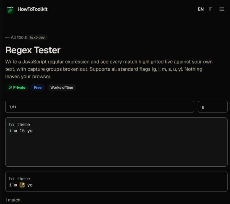 Screenshot of Regex Tester